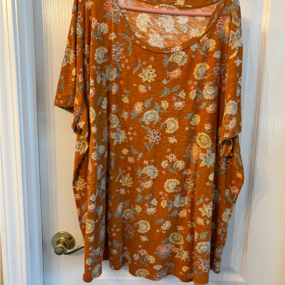 Westbound Orange Floral Short Sleeve Top